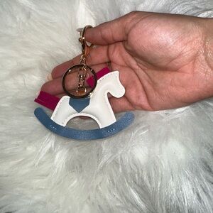 White and Blue Rocking Horse Keychain
